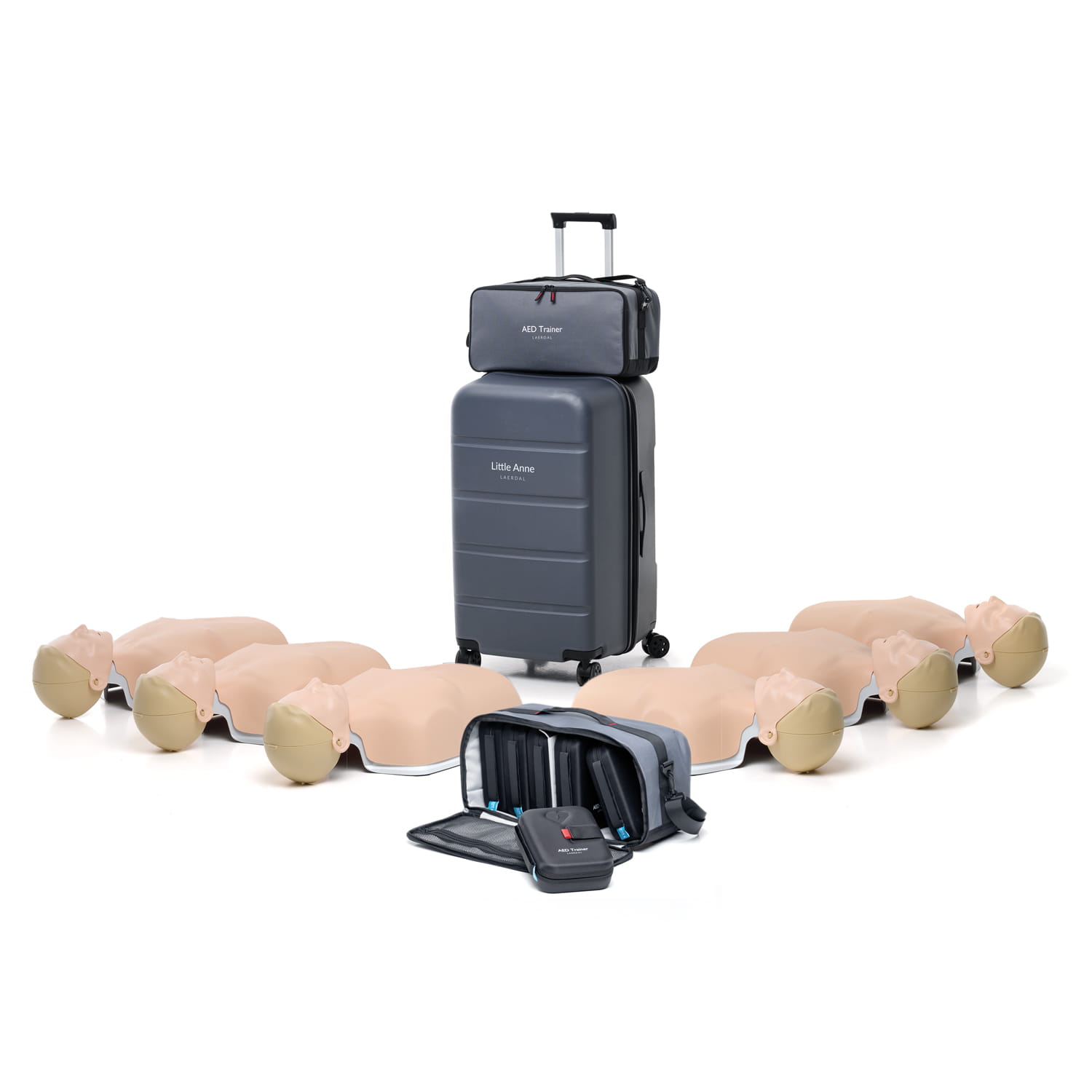 Zestaw: Fantom NOWY Laerdal Little Anne  (Jasny / Light) - 6 szt. + defibrylator szkoleniowy AED Trainer - 6 szt.