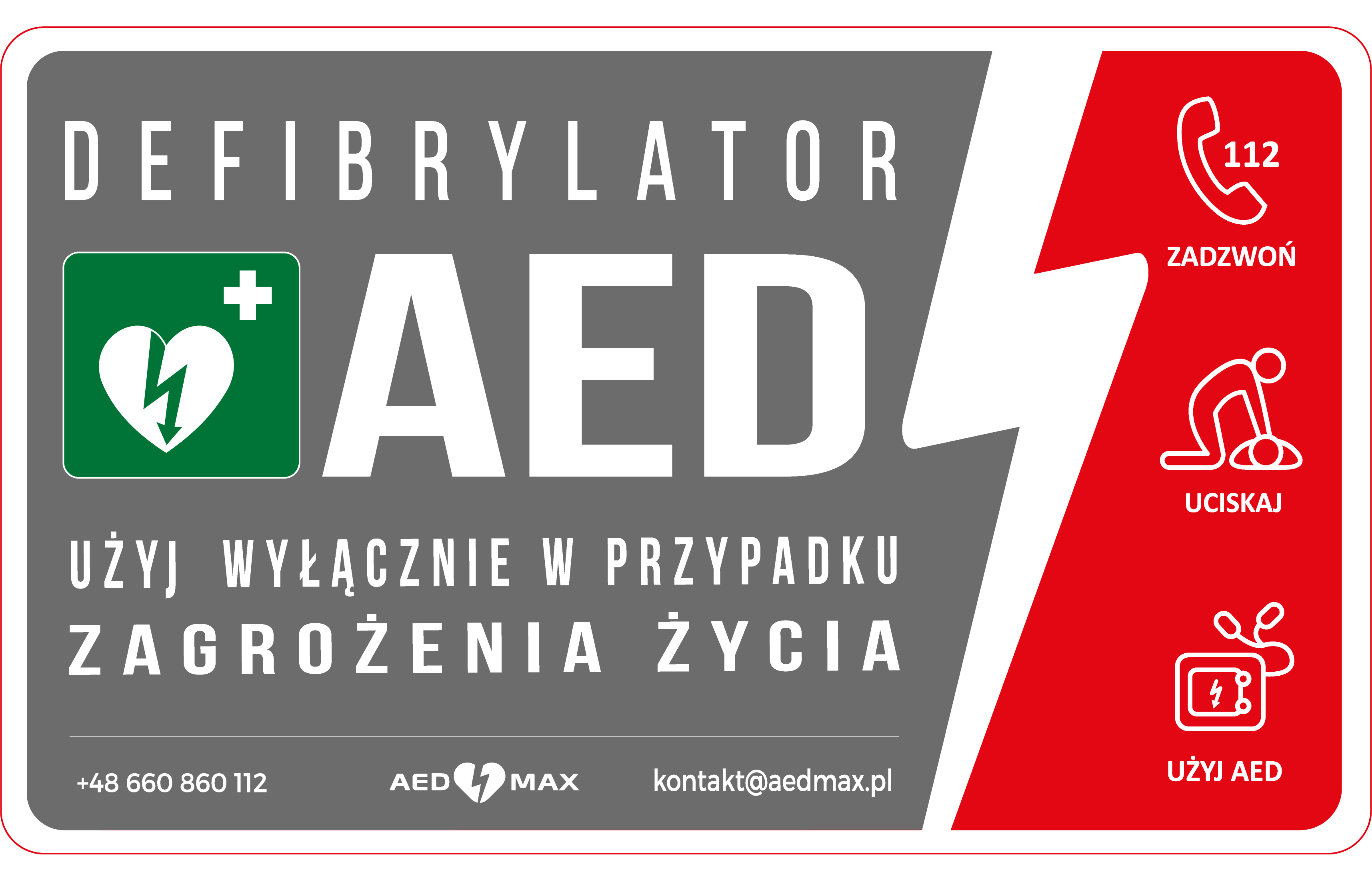 Tablica AED do szafki / gabloty - zewnętrzna