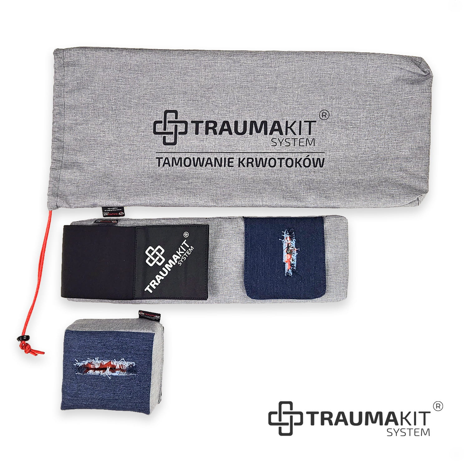 ZESTAW: TRAUMA KIT Trenażer wypełniania / pakowania rany + Trenażer do zakładania opaski zaciskowej T3 z raną rozm. M w pokrowcu